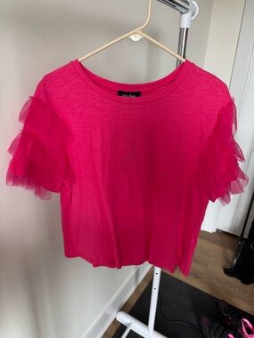 LEA & VIOLA PUFF SLEEVE TULLE TOP ANTHROPOLOGIE SIZE LARGE NEW WITH TAGS